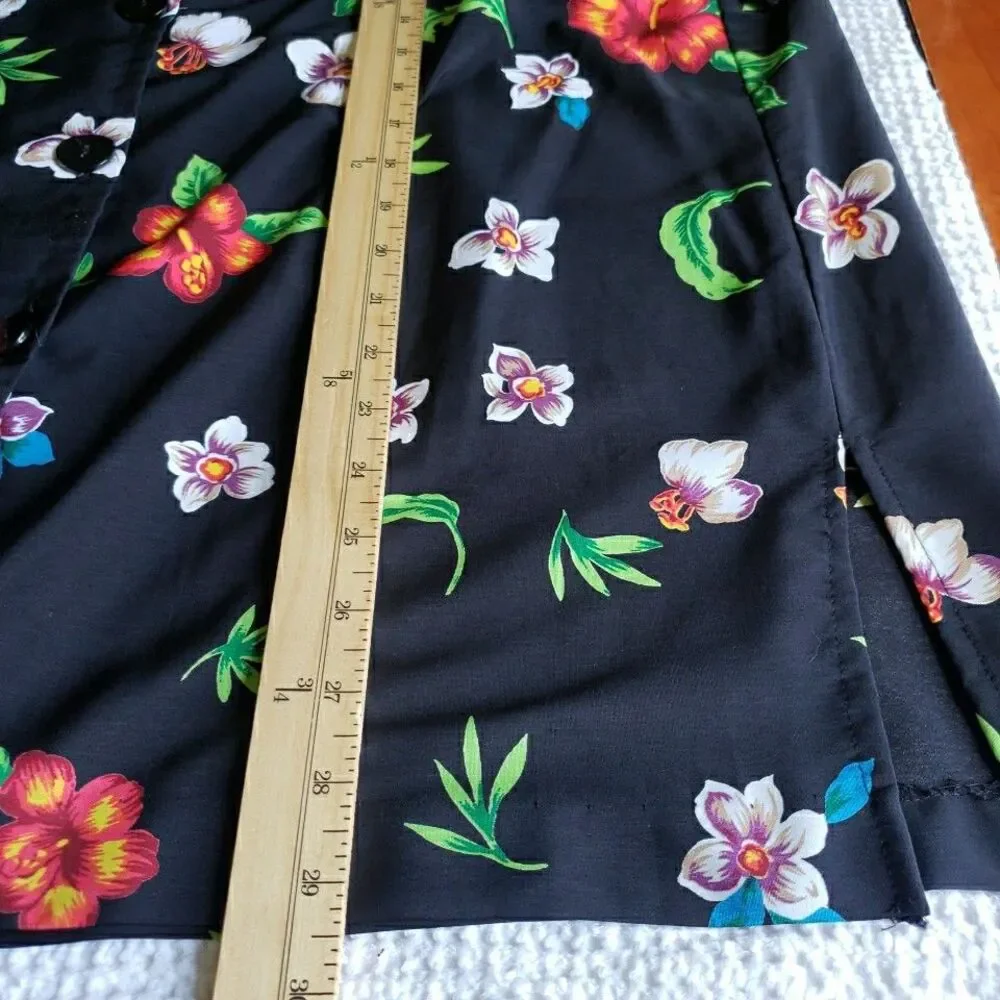 VTG Worthington Tropical Hibiscus Blouse 16 Black Hawaiian Button Up Plus Top - Picture 7 of 8